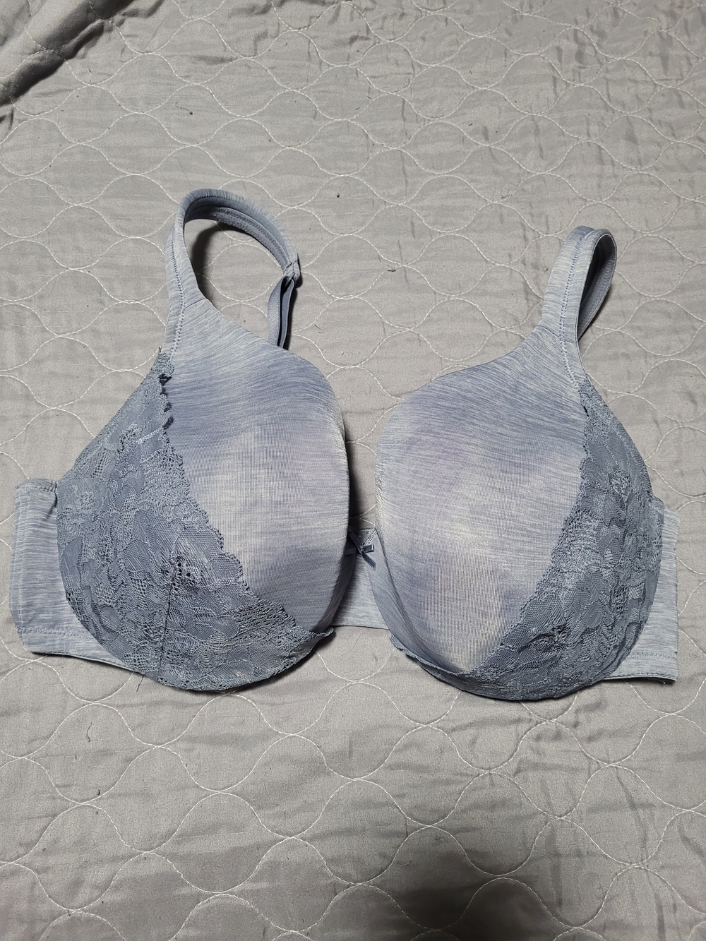Cacique Heathered Light Blue Lace-Trim Bra 40D Lightly Lined Full Coverage